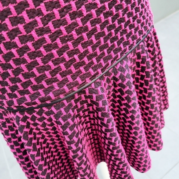 Red Label Saks Fifth Avenue Vintage Dress ✦ Pink & Black Drop Waist Leather Trim - Picture 10 of 14